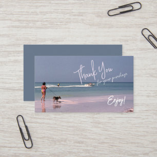 Retro-Inspired Lady and Dog at Beach Thank You  Business Card