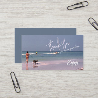Retro-Inspired Lady and Dog at Beach Thank You Business Card