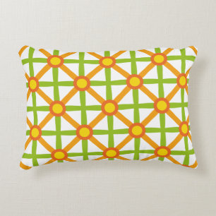 Retro Inspired Orange Green & Yellow Pattern Decorative Pillow