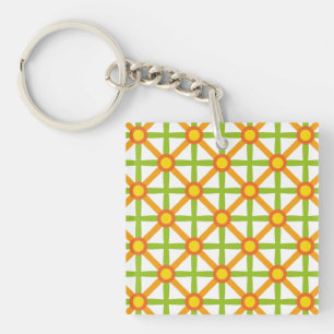 Retro Inspired Orange Green & Yellow Pattern Keychain