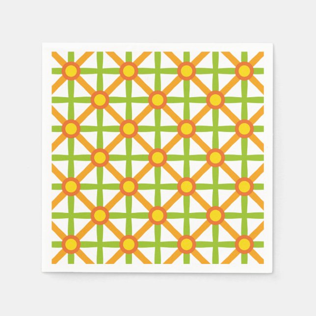Retro Inspired Orange Green & Yellow Pattern Napkin (Front)