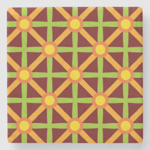 Retro Inspired Orange Green & Yellow Pattern Stone Coaster