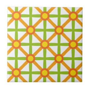 Retro Inspired Orange Green & Yellow Pattern Tile