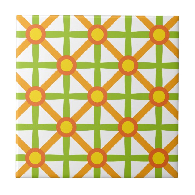 Retro Inspired Orange Green & Yellow Pattern Tile (Front)