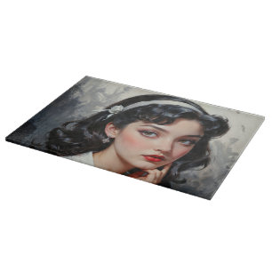 Retro Inspired Portrait of Thoughtful Young Woman Cutting Board