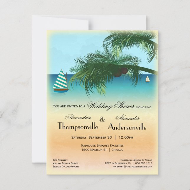 Retro Inspired Serene Beach Scene Invite (Front)