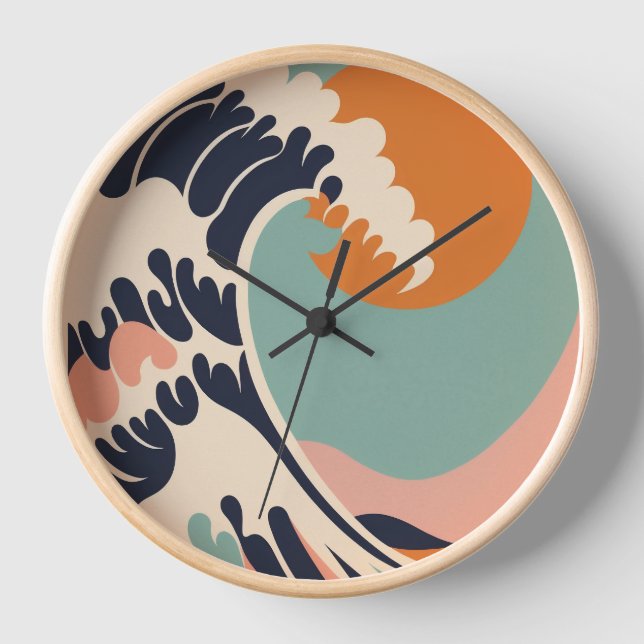 Retro-inspired The Great Wave off Kanagawa clock (Front)