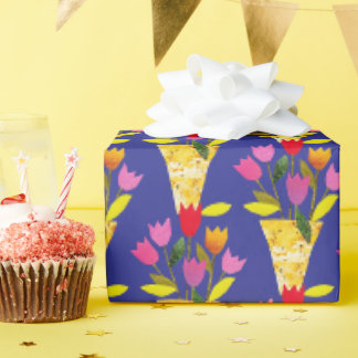 Retro-Inspired Tulips Hand-Illustrated Cute Bold Wrapping Paper