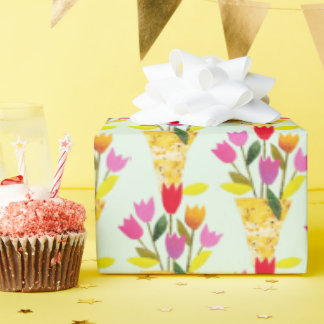Retro-Inspired Tulips Hand-Illustrated Midcentury Wrapping Paper