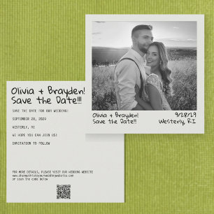 Retro Instant Camera B&W Photo QR Code Save The Date