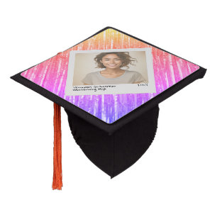 Retro Instant Camera Rainbow Tinsel Graduation Cap Topper
