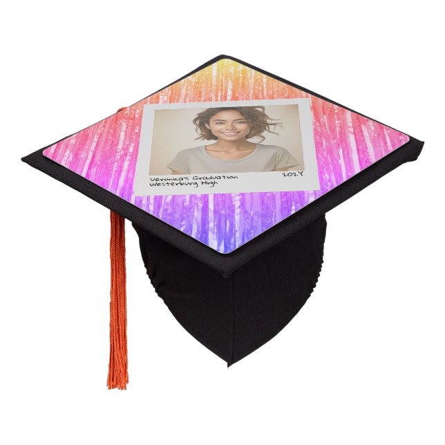 Retro Instant Camera Rainbow Tinsel Graduation Graduation Cap Topper (Angled)