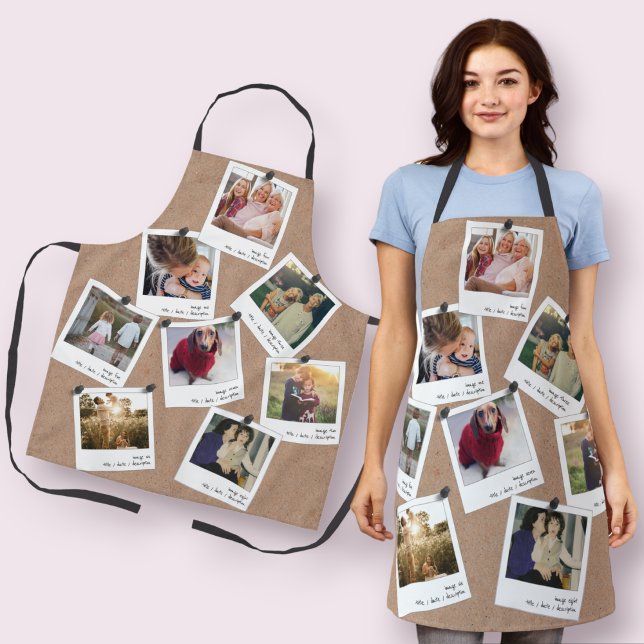 Retro Instant Photo Print Style Collage 8 Picture Apron (Creator Uploaded)
