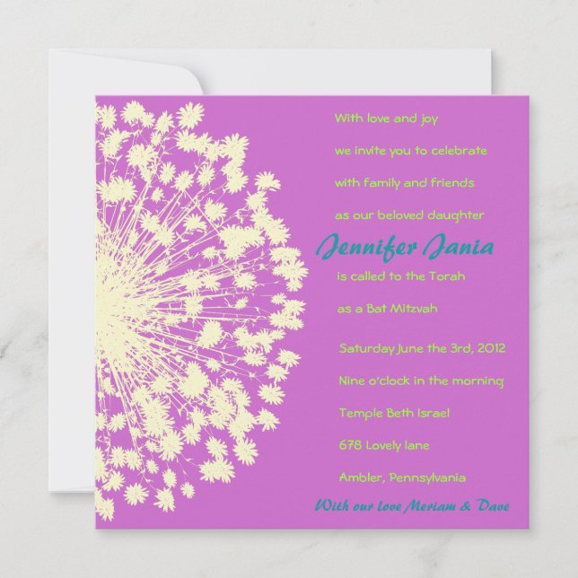 Rétro invitation circulaire de bat mitzvah de (Devant)