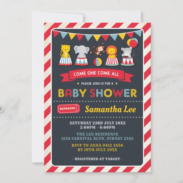 Rétro invitation de baby shower d'animaux de (Devant)