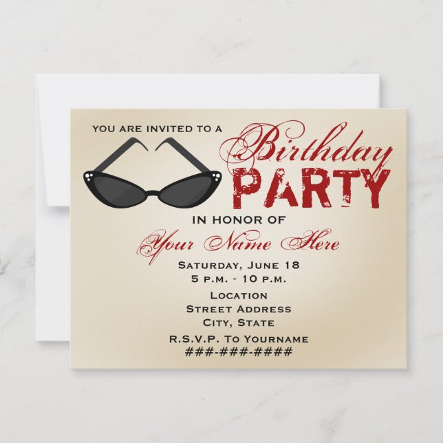 Rétro invitation de fête d'anniversaire de (Devant)