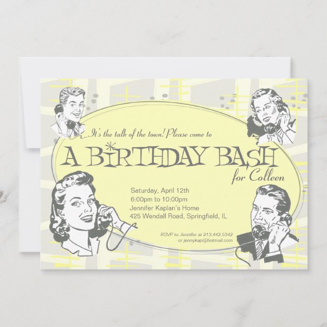 Rétro invitation de fête d'anniversaire de centre (Devant)