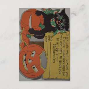 Rétro invitation de partie de Halloween de chat