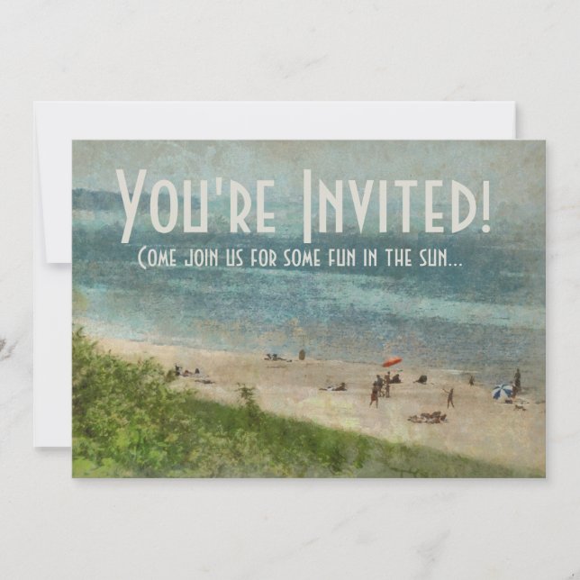 Rétro invitation de partie de plage du lac (Devant)