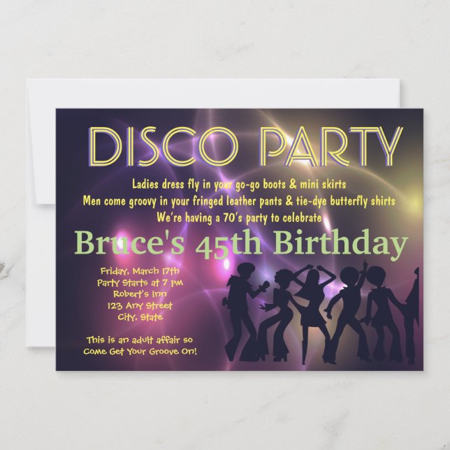 Rétro invitation de thème de partie de disco (Devant)