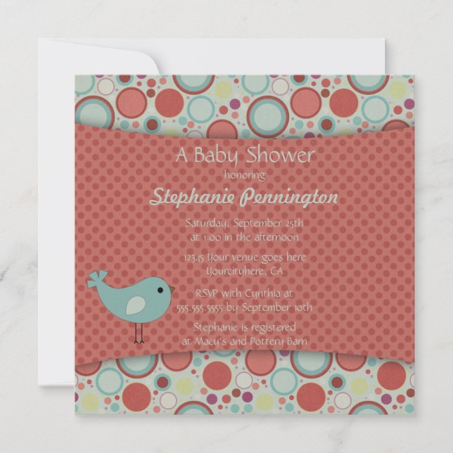 Rétro invitation lunatique de baby shower de pois (Devant)