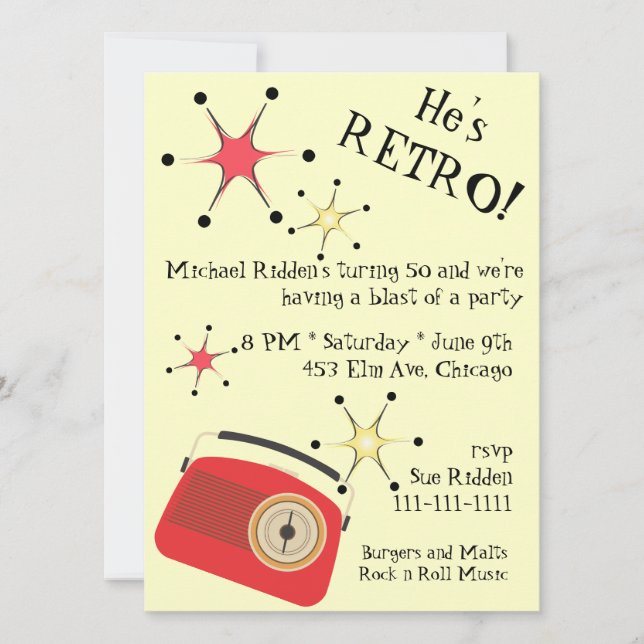 Rétro invitation par radio d'anniversaire (Devant)