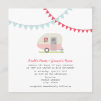 Rétro invitation rose de mariage de remorque