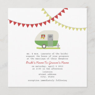 Rétro invitation vert de mariage de remorque