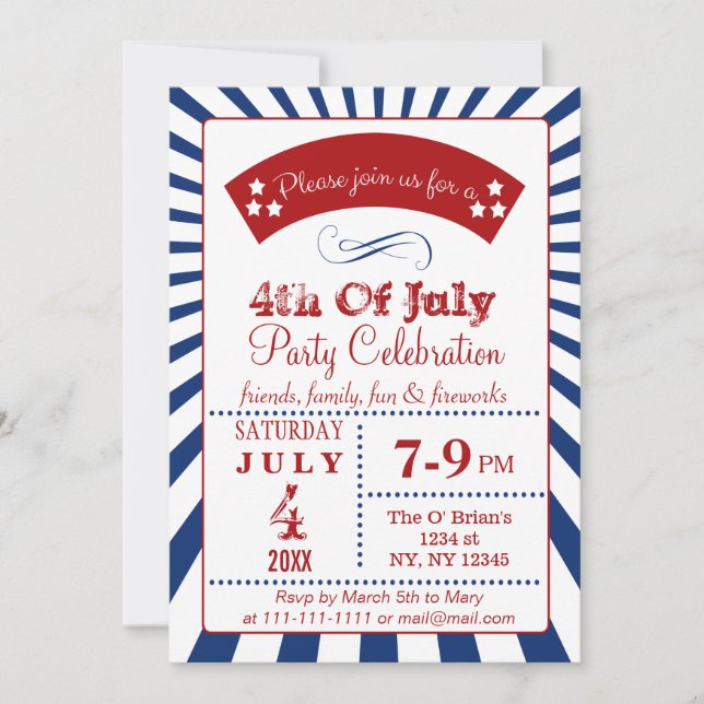 Retro Invitations Vintages 4 juillet (Devant)