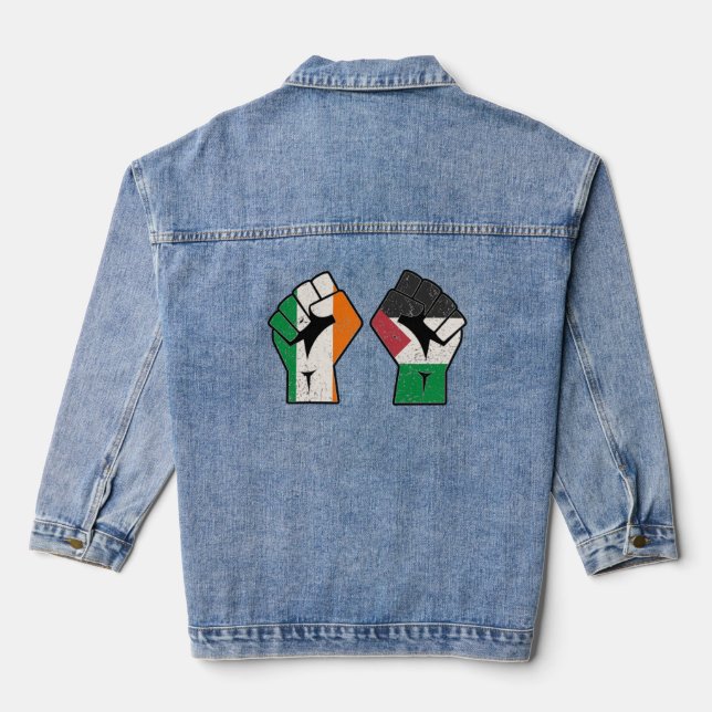 Retro Ireland Palestine Solidarity Fist revolution Denim Jacket (Back)