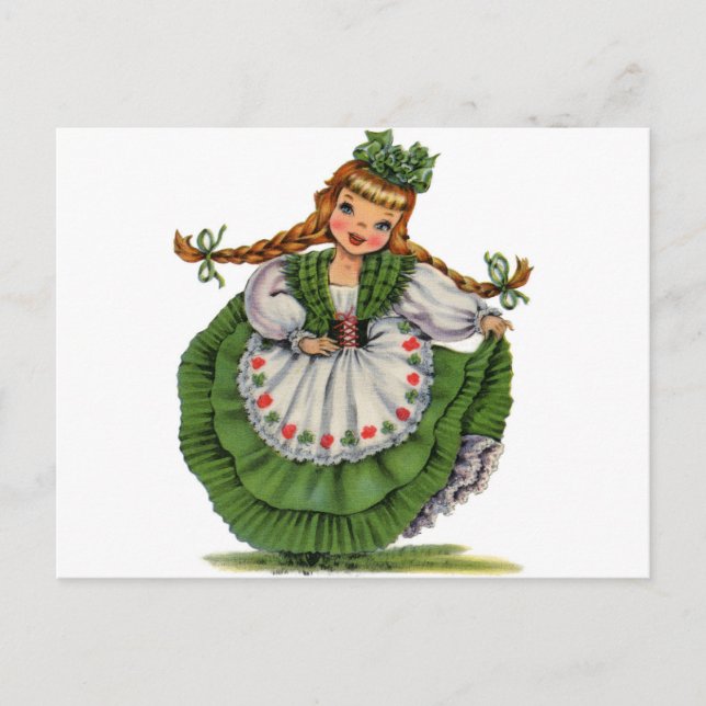 Retro Irish Doll dancer with plaits take a bow Postcard (Front)
