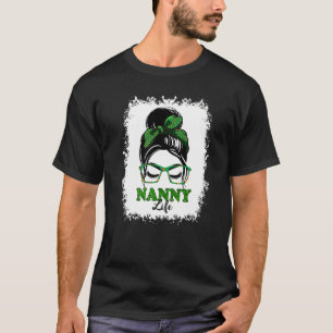 Retro Irish Messy Bun Nanny Life Shamrock Patrick' T-Shirt