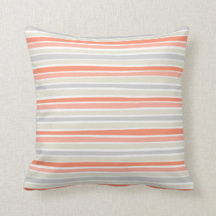 Retro Irregular Lines Pattern Coral Beige Grey Throw Pillow