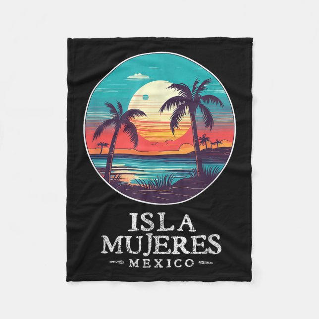 Retro Isla Mujeres Mexico Beach Sunset Souvenir Me Fleece Blanket (Front)