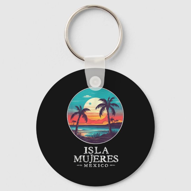 Retro Isla Mujeres Mexico Beach Sunset Souvenir Me Keychain (Front)