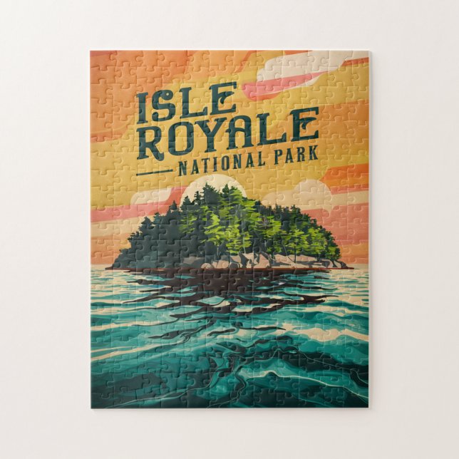 Retro Isle Royale National Park Poster Jigsaw Puzzle (Vertical)