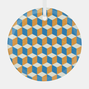 Retro isometric cubes, geometric illusion glass ornament