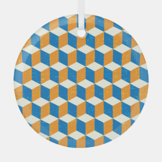 Retro isometric cubes, geometric illusion glass ornament