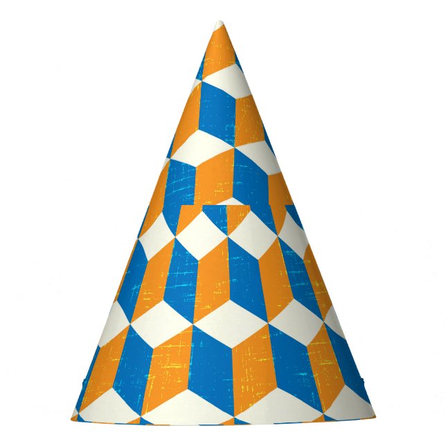 Retro isometric cubes, geometric illusion party hat (Front)