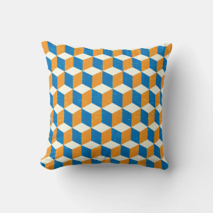 Retro isometric cubes, geometric illusion throw pillow