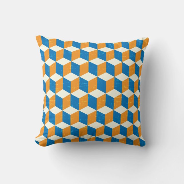 Retro isometric cubes, geometric illusion throw pillow (Front)