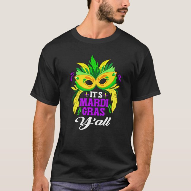 Retro It S Mardi Gras Y All Party Mask Costume Hat T-Shirt (Front)