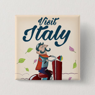 Retro Italian cartoon scooter poster. 2 Inch Square Button