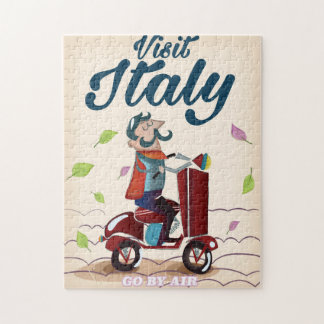 Retro Italian cartoon scooter poster. Jigsaw Puzzle