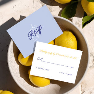 Retro Italian Handwritten Yellow & Blue Wedding  RSVP Card