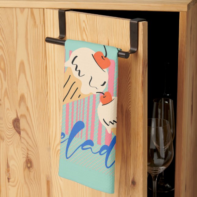 Retro Italian Ice Cream Cones Kitchen Towel (Thirds Fold)
