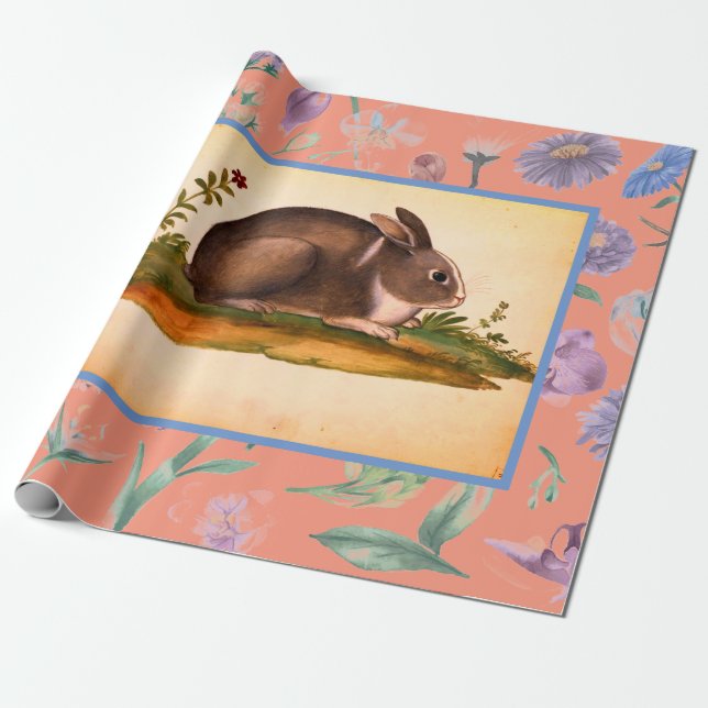 RETRO ITALIAN RABBIT GIFT WRAPPING FOR EASTER WRAPPING PAPER (Unrolled)