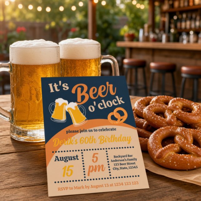 Retro It's Beer O'Clock 60th Birthday  Invitation (Creator Uploaded)