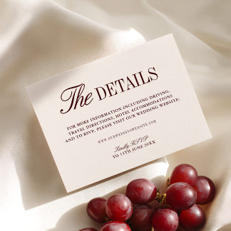 Retro Ivory Beige & Burgundy Wedding Website  Enclosure Card