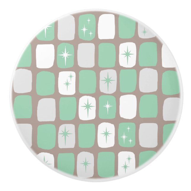 Retro Jade Starbursts Ceramic Knob (Front)